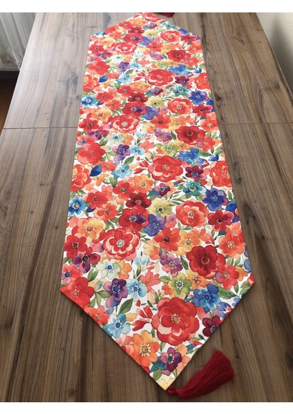 Kırmızı Mavi Sarı Çiçek Desenli Runner fiyatları