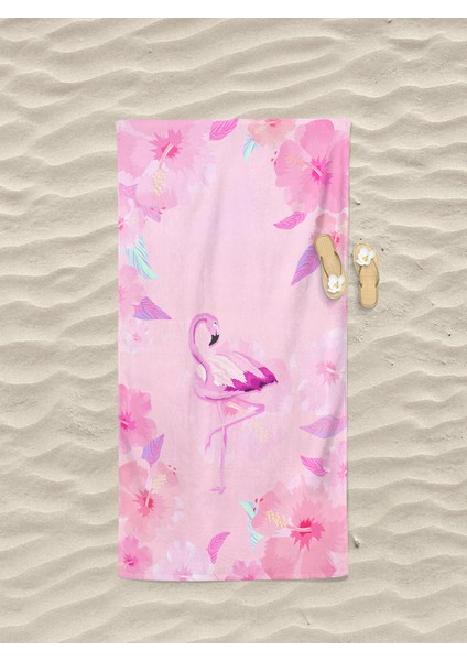 Flamingo Renkli Desenli Dijital Baskılı Kadın Plaj Banyo Havlusu