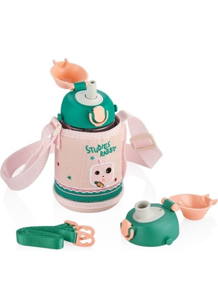 Turuncu 700ML Çocuk Su Matara, Kılıflı, Çift Kapaklı, Pipetli Veya Pipetsiz