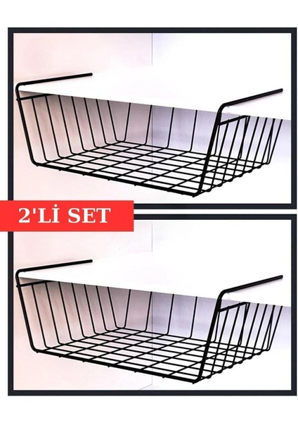 2 Adet Siyah Dolap Içi Çelik Raf ve Askılı Sepet Seti