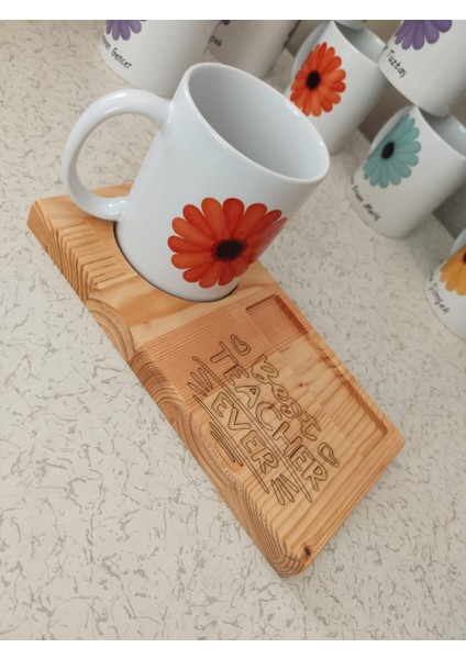 Kaletreewood Ahşap Tepsi Hediye Seti, En Iyi Öğretmen, Best Teacher Ever, Çiçekli Kupa, Sana Özel modelleri