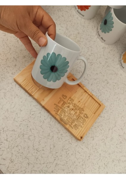 Kaletreewood Ahşap Tepsi Hediye Seti, En Iyi Öğretmen, Best Teacher Ever, Çiçekli Kupa, Sana Özel fiyatları