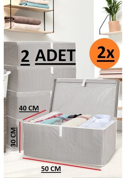2 Adet Kapaklı Maxi Boy Kutu Hurç 50X40X30, Çok Amaçlı, Gri fiyatları
