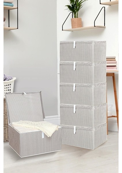 2 Adet Kapaklı Maxi Boy Kutu Hurç 50X40X30, Çok Amaçlı, Gri