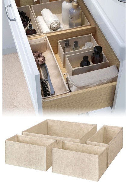 Bej Dolap Çekmecesi Düzenleyici Kutu Seti 4'lü, Pratik ve Şık Saklama Çözümü