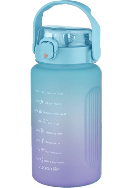 Çift Renkli 1500 ml Spor Matara, Pipetli ve Pipetsiz Kullanım, Motivasyon Stickerli