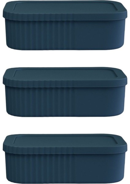 3'lü 3l Çok Amaçlı Kapaklı Saklama Kutusu Seti, Mavi, Düzenleyici, Makyaj ve Kişisel Eşyalar