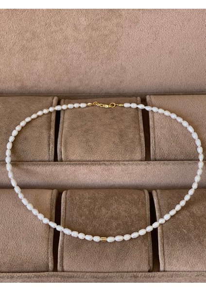 14 Ayar Altın Burgu Detaylı Doğal Incili Zarif Altın Kolye