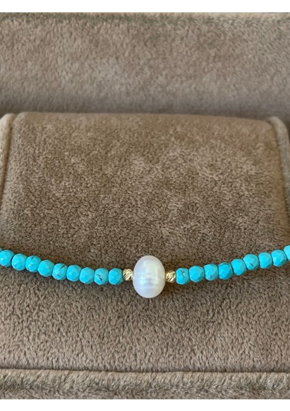 14 Ayar Çift Altın Dorika Detaylı Doğal Turkuaz ve Natural Incili Özel Altın Kolye fiyatları