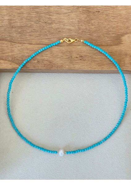 14 Ayar Çift Altın Dorika Detaylı Doğal Turkuaz ve Natural Incili Özel Altın Kolye fırsatları