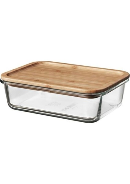 365+ Cam Saklama Kabı-Bambu 1lt Dikdörtgen
