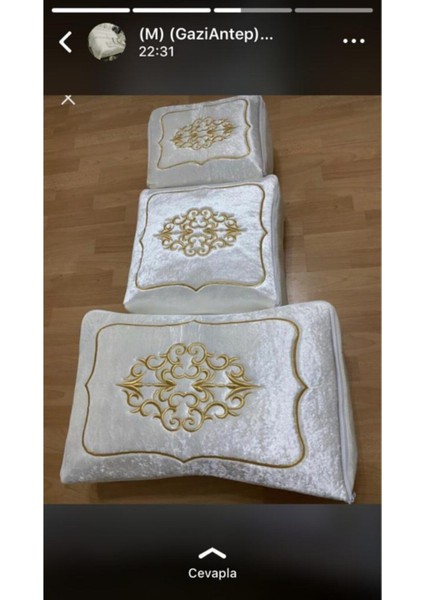 Kadife Nakışlı Çeyizlik 3'lü Hurç, Şık ve Zarif Gri Tasarım