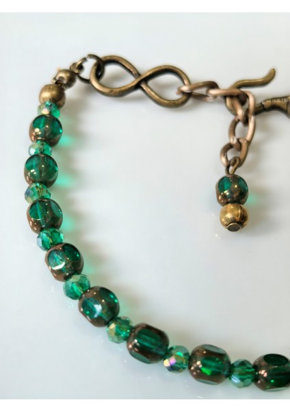 Bileklik Yeşil Gerçek Kristal Taşlı Antik Altın Rengi Bileklik modelleri