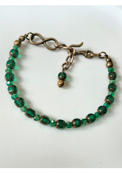 Bileklik Yeşil Gerçek Kristal Taşlı Antik Altın Rengi Bileklik fırsatları