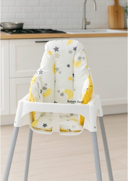 Mama Sandalyesi Minderi Ergonomik Yumuşak Sarı Desenli 1 Adet Çift Taraflı Kullanım