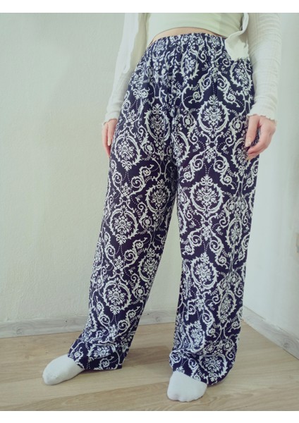 Beli Lastikli Etnik Desenli Viskon Pantolon %100 Pamuk fırsatları