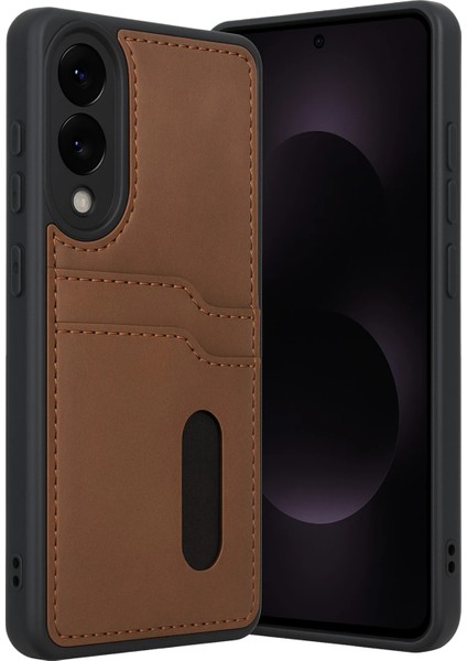 Samsung Galaxy S25 Edge Uyumlu Deri Kartvizitli Kartlıklı Premium Telefon Kılıfı Kapak