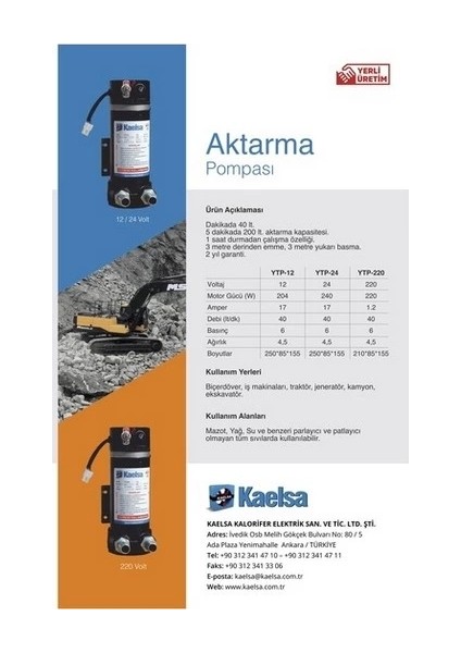 Kaelsa Takııt Transfer Pompası 12 Volt fiyatları
