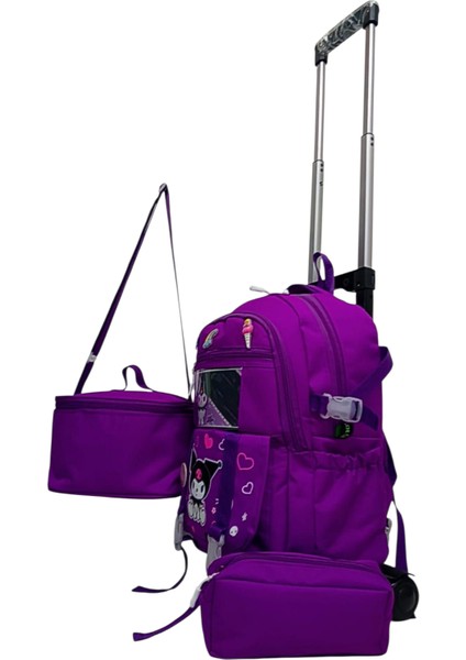 2 Kademeli Çekcekli Tekerlekli Karekter Desenli Kalemlik ve Beslenme Çantalı Portatif 3'lü Set Ilkokul Sırt Çantası fiyatları