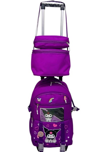 2 Kademeli Çekcekli Tekerlekli Karekter Desenli Kalemlik ve Beslenme Çantalı Portatif 3'lü Set Ilkokul Sırt Çantası fırsatları