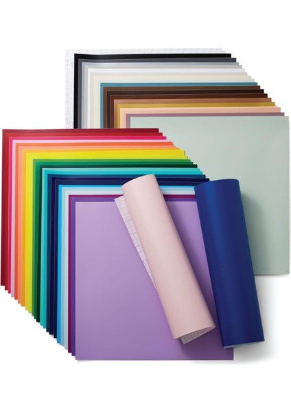 Removable Vinyl - Everything Sampler, 12X12 Vinyl Sheets And Transfer Tapes, Create Long-Lasting Dıy Projects, Durable Adhesive Vinyl For Cricut Machines, (Pack Of 45 With 40+ Colors)