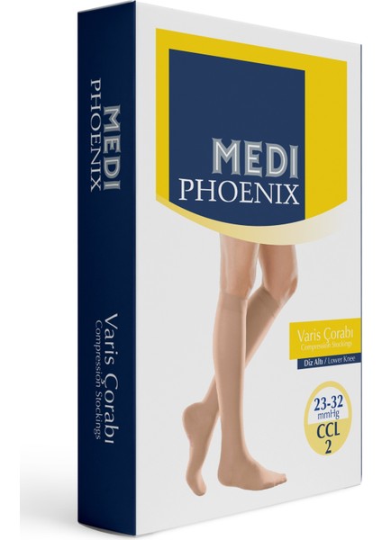 Varis Çorabı 23-32MMHG Dizaltı Ccl:2 Orta Basınç Parmak Açık Bej