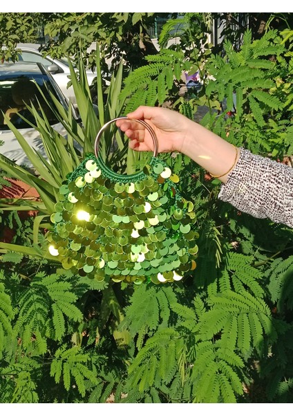 Müjde Pullu Çanta Metalik Yeşil