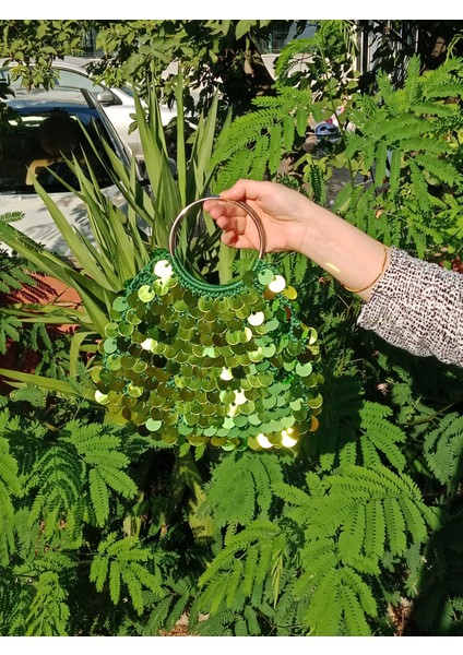 Müjde Pullu Çanta Metalik Yeşil