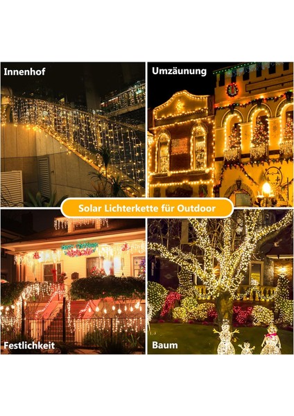 Solar Güneş Enerjili 10 Metre 100 Ledli 8 Animasyonlu Bahçe Balkon Ağaç Teras Aydınlatma Dekor Işık