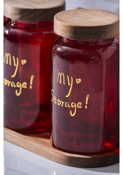 7936 Pierre 3 Lü Akasya Ahşap Kapak ve Tepsili Kavanoz Seti - Red modelleri