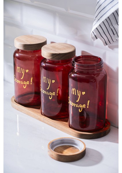 7936 Pierre 3 Lü Akasya Ahşap Kapak ve Tepsili Kavanoz Seti - Red fırsatları