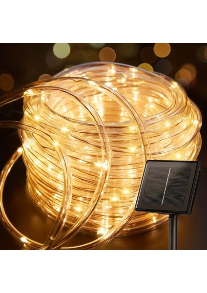 Solar Güneş Enerjili Hortum Kaplamalı 10 Metre 100 LED Iç Dış Mekan Bahçe Balkon Teras Aydınlatma Dekor