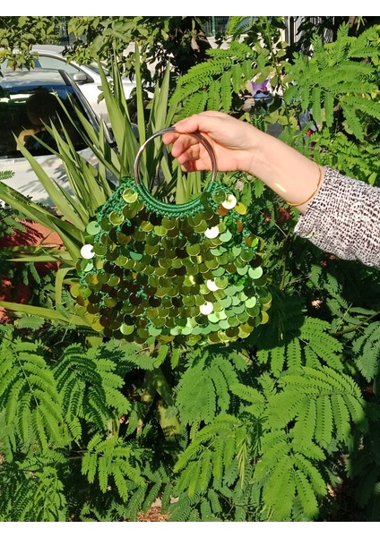 Müjde Pullu Çanta Metalik Yeşil