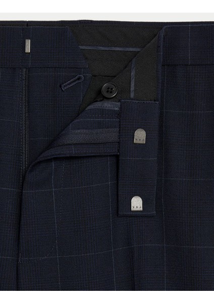 Slim Fit Ekose Desenli Yün Pantolon