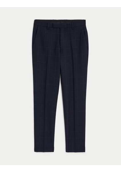 Slim Fit Ekose Desenli Yün Pantolon