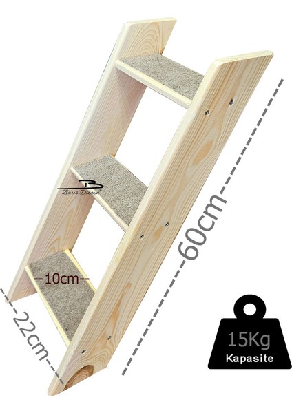 Doğalahşap Büyük Boy Lüks Duvar/yer Kedi Köpek Merdiveni Sağ Sol Uyumlu Halı Kaplamalı (60CM) fiyatları