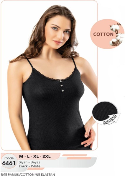 Iç Giyim Pamuk Kumaş Ince Askılı Önü Dantel Süs Düğmeli Şık Atlet