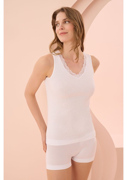 Iç Giyim (3 Adet) Nbb Geniş Askılı Dantelli Ribana Atlet