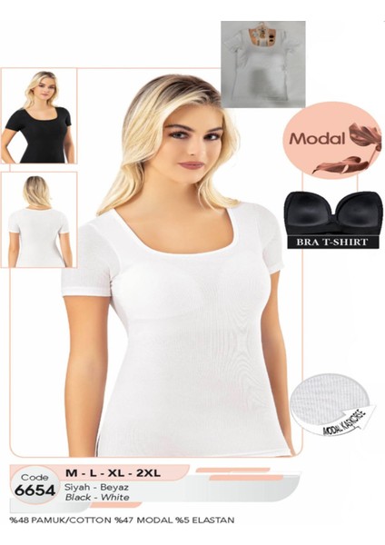 Iç Giyim Kota Modal Kaşkorse Kumaş Derin Oval Yaka Kendinden Sütyenli Kısa Kol Atlet