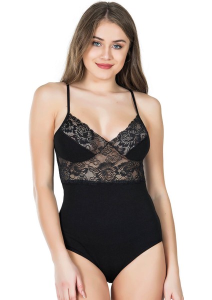 Iç Giyim Derya Kurşun Dantel Işlemeli Ince Askılı Çıt Çıtlı Body Atlet