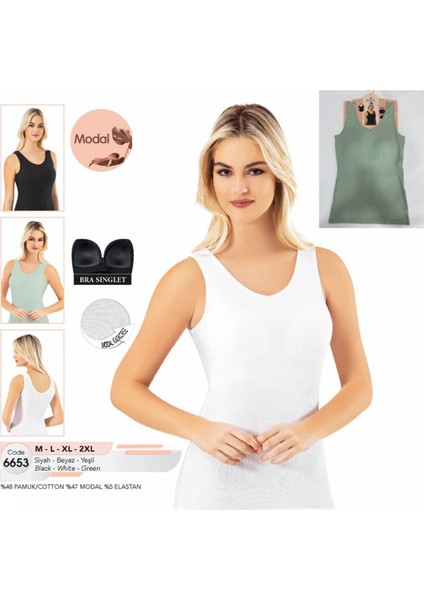 Iç Giyim Kota Modal Kaşkorse Kumaş Derin V Yaka Kendinden Sütyenli Kalın Askılı Atlet