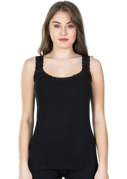 Iç Giyim Derya Kurşun Kalın Askılı Kenarları Dantel Işlemeli Atlet