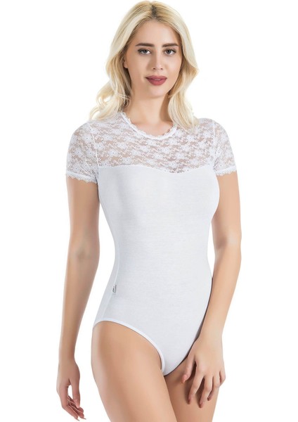 Iç Giyim Derya Kurşun Dantel Işlemeli Yarım Kol Oval Yaka Çıt Çıtlı Body Atlet