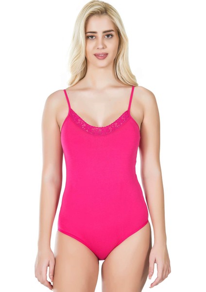 Ön Kısımları Dantel Işlemeli Pamuk Kumaş Ince Askılı Çıt Çıtlı Body Atlet