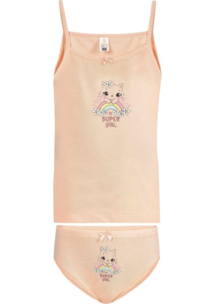 Kız Çocuk Pamuklu Pudra Ince Askılı Atlet Külot Iç Giyim Takım