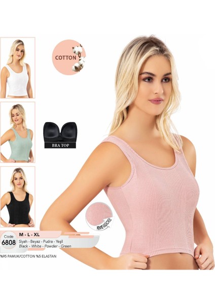 Iç Giyim Pamuklu Kaşkorse Kumaş Kalın Askılı Kendinden Sütyenli Crop Atlet