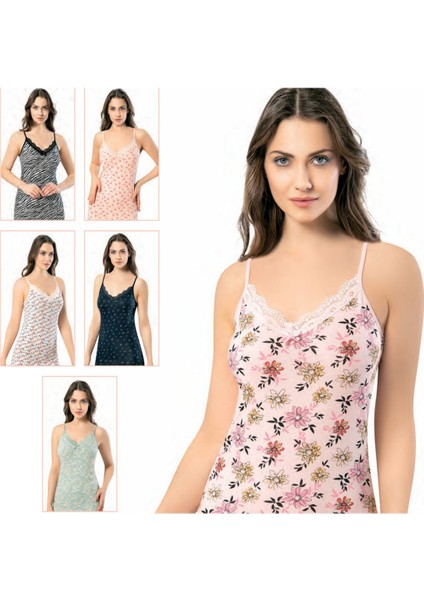 Iç Giyim Kota Ip Askılı Küçük Dantelli Baskılı Atlet( 6 Adet)