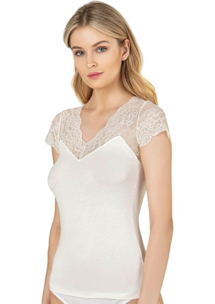 Kadın Pamuklu Modal Esnek Yumuşak Önü Dantel Detaylı V Yaka Atlet fırsatları