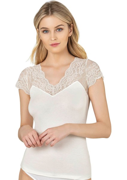 Kadın Pamuklu Modal Esnek Yumuşak Önü Dantel Detaylı V Yaka Atlet indirimleri