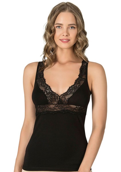 Kadın Pamuklu Dantel Detaylı Kalın Askılı Atlet